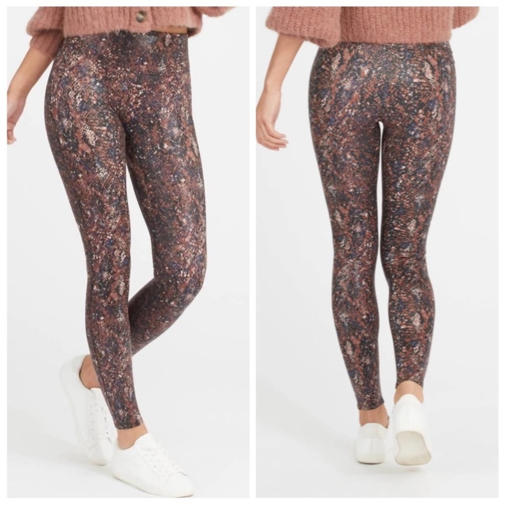 Spanx Faux Leather Snake Shine Leggings, Mocha Snake